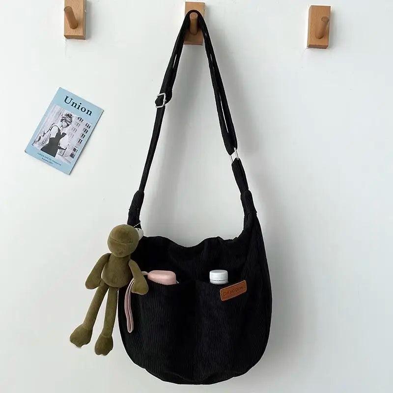 Corduroy Shoulder Bag Crossbody Messenger School Handbag for Women Girls