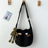 Corduroy Shoulder Bag Crossbody Messenger School Handbag for Women Girls