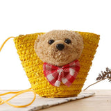 Little Bear Head Bow Knitting Bag Key Change Woven Messenger Beach Bag
