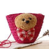 Little Bear Head Bow Knitting Bag Key Change Woven Messenger Beach Bag