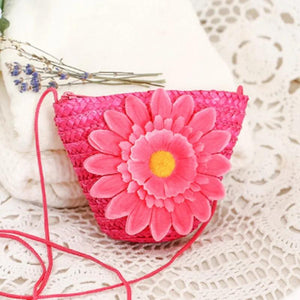 Flower Straw Bag Mini Messenger Beach Bag for Holiday Travel