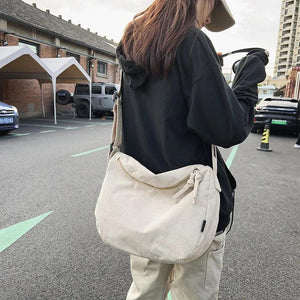 Corduroy Shoulder Bag Retro Style Large Capacity Tote Messenger Bag