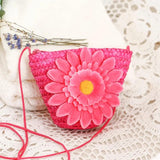 Flower Straw Bag Shoulder Mini Bag Key Wallet Children Beach Bag