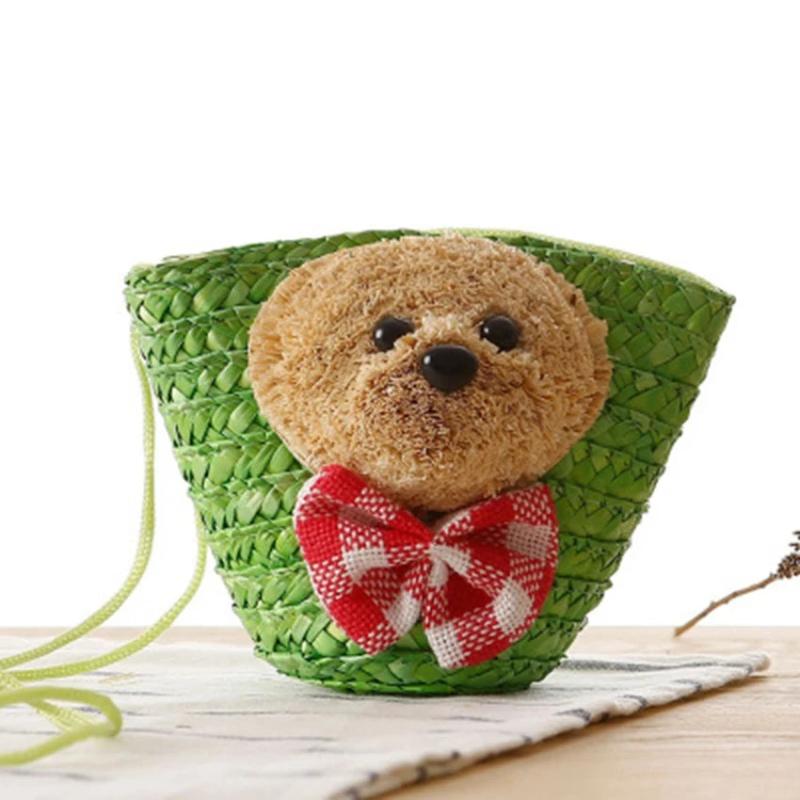 Japanese Little Bear Head Bow Knitting Key Change Bag