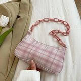 Plaid Grid Shoulder Bag Acrylic Chain Handbag