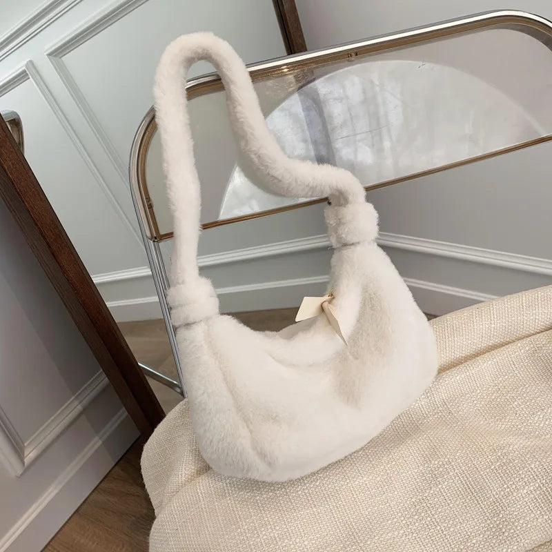Soft Plush Hobos Shoulder Bags Furry Ladies Clutch Purse Handbag