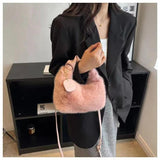 Faux Fur Handbags Small Lady Shoulder Bag Zipper Casual Tote