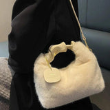Faux Fur Handbags Small Lady Shoulder Bag Zipper Casual Tote