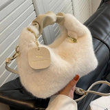 Faux Fur Handbags Small Lady Shoulder Bag Zipper Casual Tote