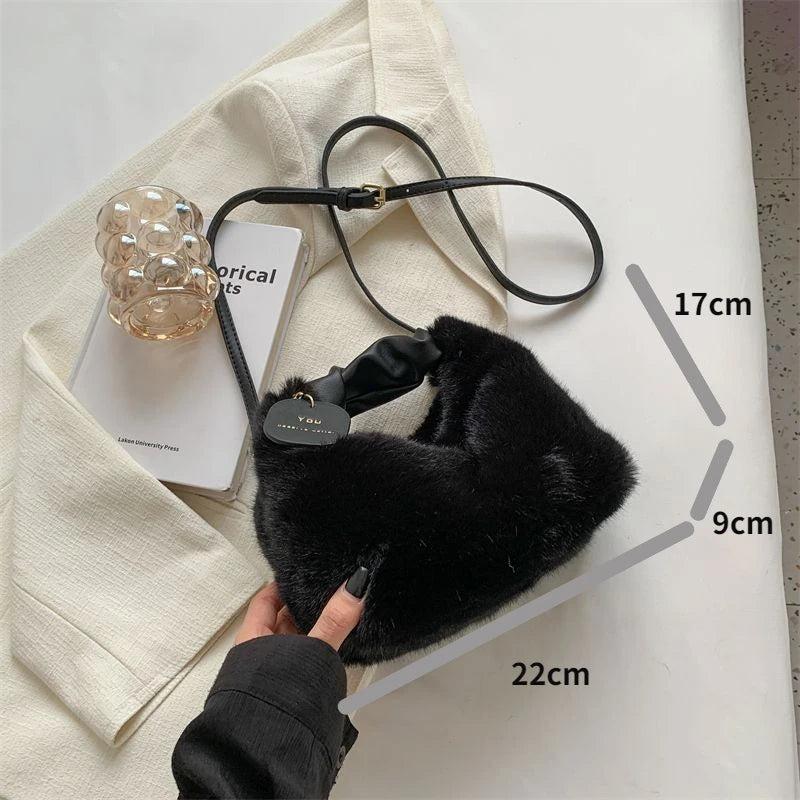Faux Fur Handbags Small Lady Shoulder Bag Zipper Casual Tote