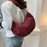 Corduroy Soft Shoulder Bag Solid Underarm Messenger Female Saddle Bag