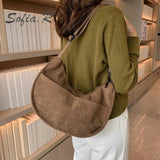 Corduroy Soft Shoulder Bag Solid Underarm Messenger Female Saddle Bag
