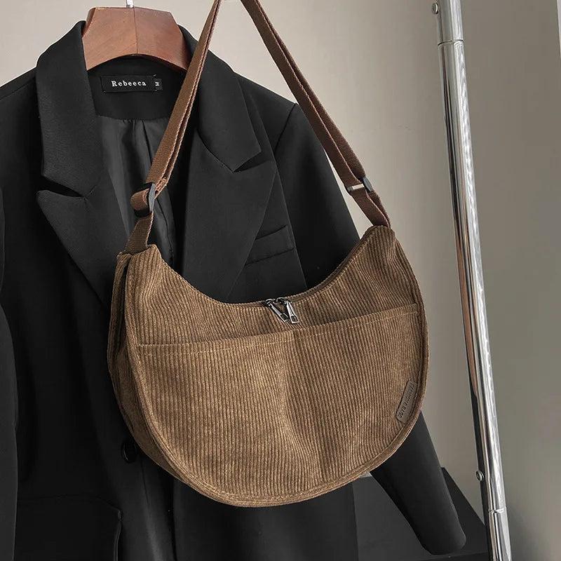 Corduroy Soft Shoulder Bag Solid Underarm Messenger Female Saddle Bag