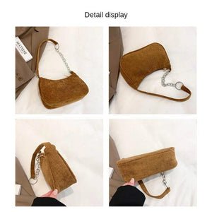 Vintage Corduroy Underarm Handbag Solid Velvet Chain Dumplings Bag