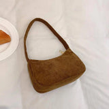 Vintage Corduroy Underarm Handbag Solid Velvet Chain Dumplings Bag