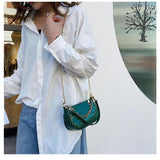 Printed Pattern PU Messenger Bag w/ Chain Shoulder Strap