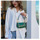 Printed Pattern PU Messenger Bag w/ Chain Shoulder Strap