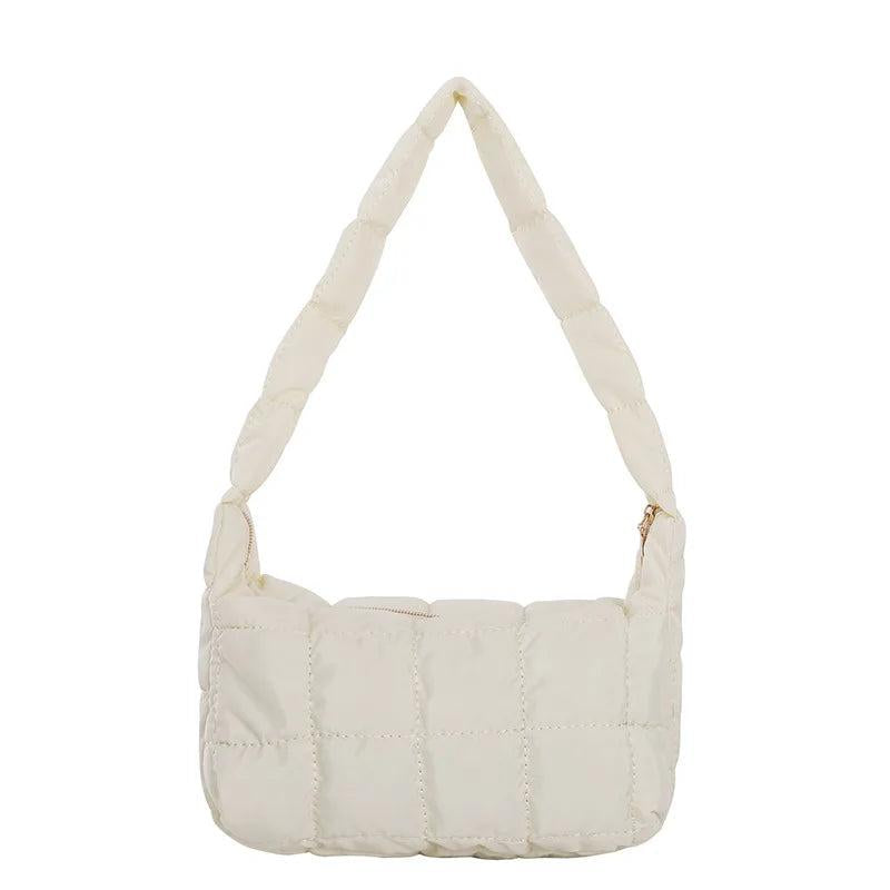 Embroidered Shoulder Bag with Rhombus Pattern