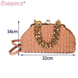 Thick Chain Ladies Handbags Pleated Plaid Female Clutch Bag