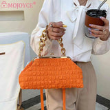 Thick Chain Ladies Handbags Pleated Plaid Female Clutch Bag