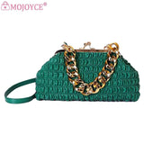 Thick Chain Ladies Handbags Pleated Plaid Female Clutch Bag