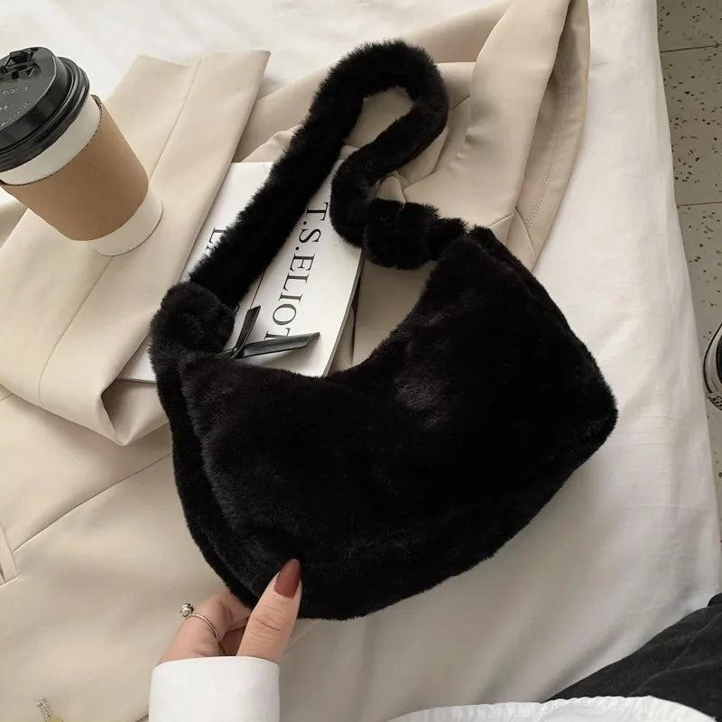Plush Underarm Shoulder Bag Soft Winter Fluffy Tote Bags