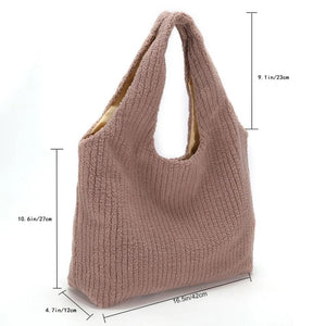 Fleece Shoulder Handbag Soft Plush Top-handle Bag Large-capacity