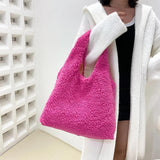 Fleece Shoulder Handbag Soft Plush Top-handle Bag Large-capacity