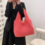 Fleece Shoulder Handbag Soft Plush Top-handle Bag Large-capacity
