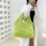 Fleece Shoulder Handbag Soft Plush Top-handle Bag Large-capacity