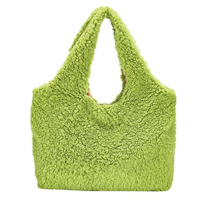 Fleece Shoulder Handbag Soft Plush Top-handle Bag Large-capacity