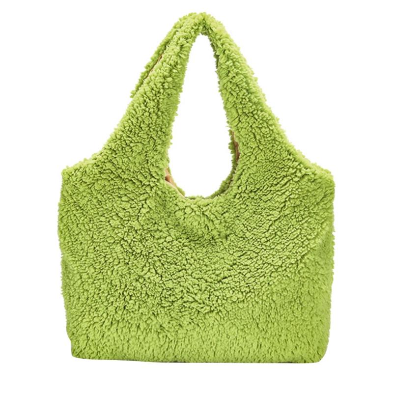 Fleece Shoulder Handbag Soft Plush Top-handle Bag Large-capacity
