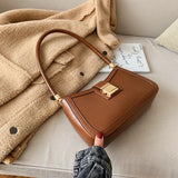 Solid PU Leather Women's Handbags Lady Single Shoulder Underarm Bags