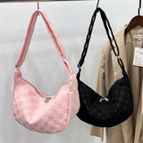 Plaid Woolen Cloth Ladies Underarm Bag Large Capacity Soft Solid for Work