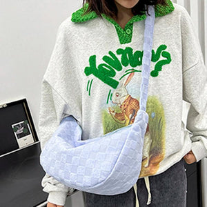 Plaid Woolen Cloth Ladies Underarm Bag Large Capacity Soft Solid for Work