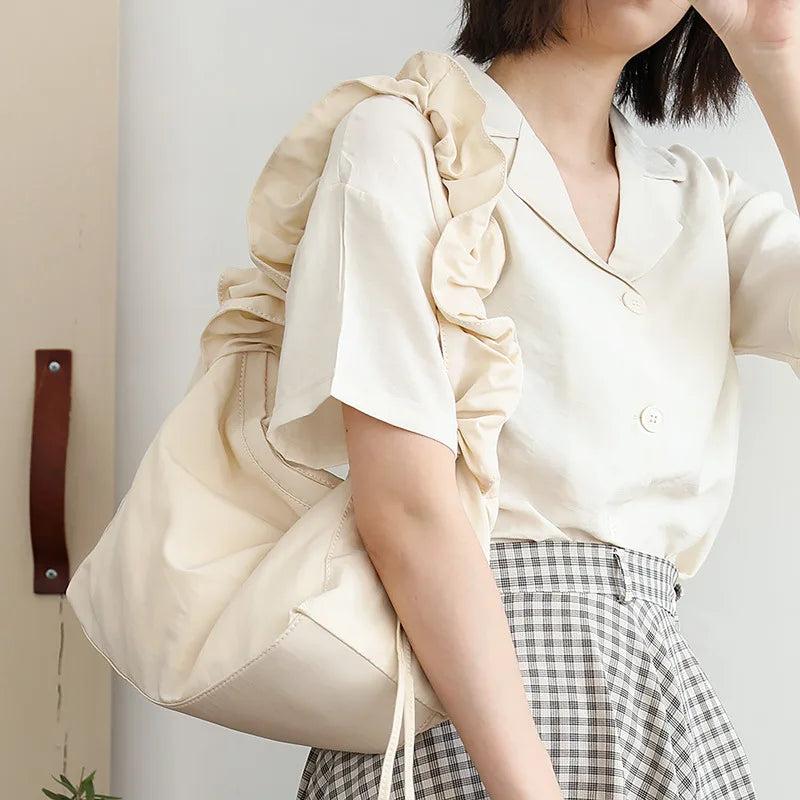Nylon Drawstring Women Bag Literary Lady Shoulder Messenger Crossbody Bag