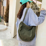 Teen Medium Canvas Hobo Bag Y2K Korea Ins Minimalist Fabric Underarm Pouch