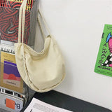 Teen Medium Canvas Hobo Bag Y2K Korea Ins Minimalist Fabric Underarm Pouch