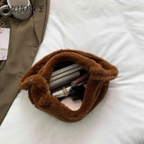 Fluffy Underarm Bags Love Heart Printed Warm Tote Bag for Street Travel