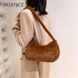 Fluffy Underarm Bags Love Heart Printed Warm Tote Bag for Street Travel