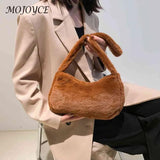 Fluffy Underarm Bags Love Heart Printed Warm Tote Bag for Street Travel