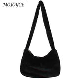 Fluffy Underarm Bags Love Heart Printed Warm Tote Bag for Street Travel