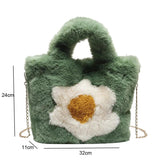 Winter Large Capacity Handbag Woolen Faux Fur Flower Plush Tote Bag