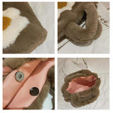 Winter Large Capacity Handbag Woolen Faux Fur Flower Plush Tote Bag