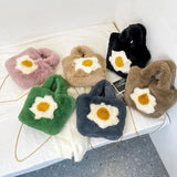 Winter Large Capacity Handbag Woolen Faux Fur Flower Plush Tote Bag