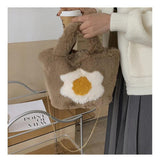 Winter Large Capacity Handbag Woolen Faux Fur Flower Plush Tote Bag