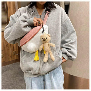 Canvas Chest Bag Female Net Red Bear Shoulder Bags