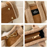 Women's Faux Suede Fur Splicing Tote Small Bag Purse