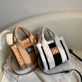 Women's Faux Suede Fur Splicing Tote Small Bag Purse