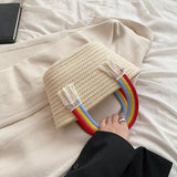 Rainbow Hand-Woven Small Square Bag for Spring Shoulder Messenger